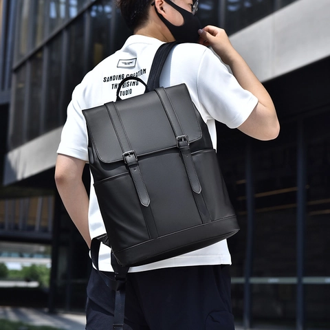 Fashion PU Leather Backpack Large Capacity Waterproof Laptop Bag Business Commuter Travel Rucksack For Men Students