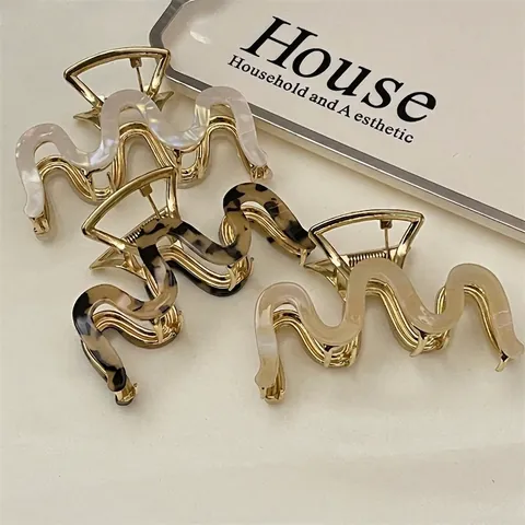 Pinzas Para El Cabello Forma De Onda Aleación Metal Acetato Carey Blanco Perla Artificialdo Accesorios Elegantes Mujer