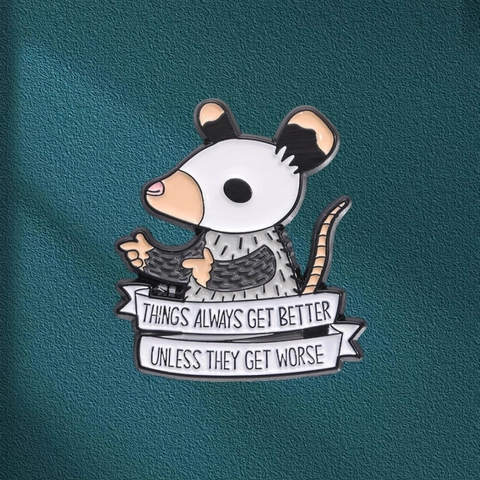 Funny Opossum Enamel Brooch Pin Zinc Alloy Cartoon Animal Badge With Humor Quote For Backpack Clothing Decoration Unisex
