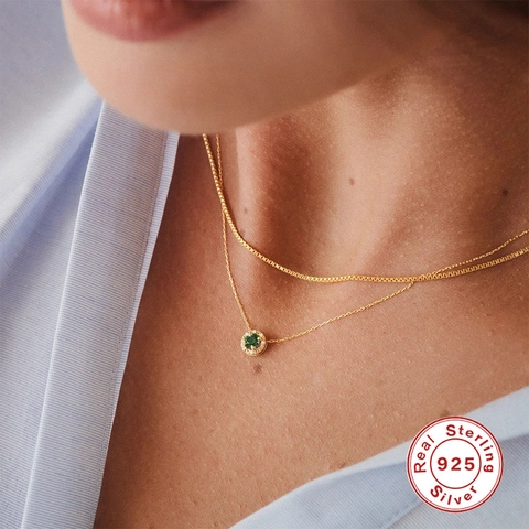 Collana Con Pendente In Argento Sterling 925 Placcato Oro Con Zirconi Colorati Halo Tondo Pietra Rettangolare Gioielli Per Catena Da Clavicola Per Donna