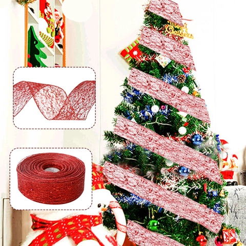 Kerst Gaas Glitter Lint Sprankelend Decoratief Tule Net Voor Boom Cadeauverpakking Feest Ornamenten