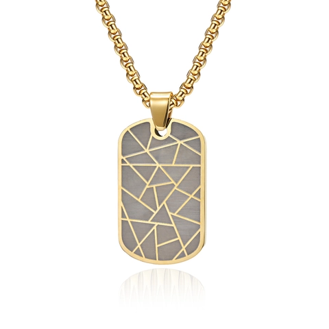 Men Stainless Steel Geometric Crack Pattern Dog Tag Pendant Necklace Minimalist Industrial Style Jewelry