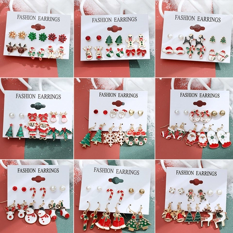 Orecchini Di Natale Smalto Babbo Natale Pupazzo Di Neve Alce Campanello Lega Strass Gioielli Da Festa Per Donne