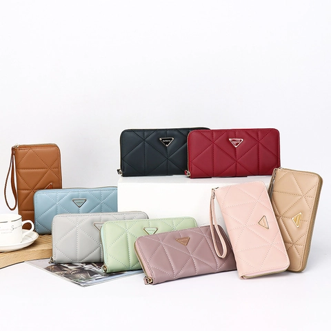 Portafoglio Donna Lungo Trapuntato Pelle PU Grande Capacità Pochette Con Cerniera E Cinturino Da Polso Moda Stile Urbano