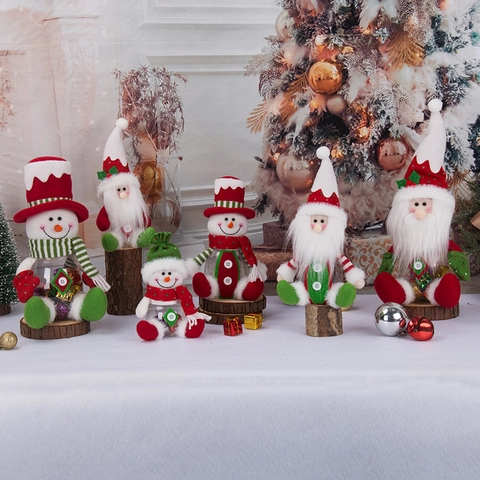 Christmas Candy Jar Santa Claus Snowman Plush Doll Transparent Plastic Fabric Holiday Home Party Decor Gift Storage
