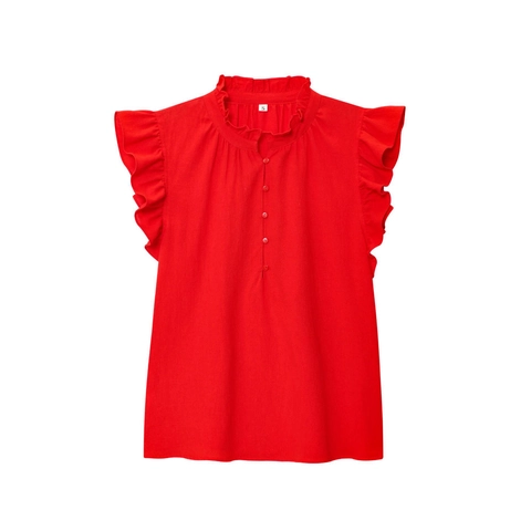 Dames Blouse Met Ruches Polyester Linnen Textuur Opstaande Kraag Knoopsluiting Korte Mouwen Gestreept Effen Mode