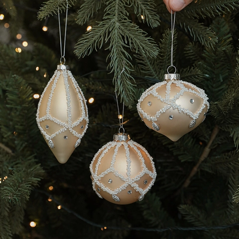 Palline Di Natale In Vetro Champagne Bianco Künstliche Perle Strass Ornamenti Appesi Per Albero Decorazione Festiva