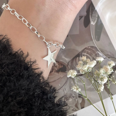 Bracciale In Argento Sterling 925 Con Ciondolo A Stella Catena A Maglie Spesse Gioielli Minimalisti Stile Coreano Donna