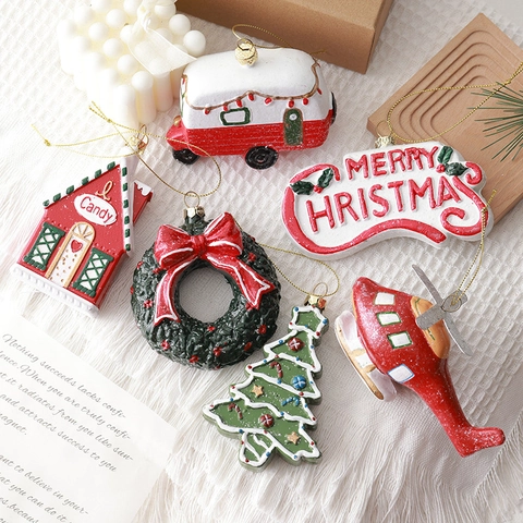 Adornos Colgantes De Navidad PVC Decoraciones Festivas Para Árboles Hombre De Jengibre Casa Tren Guirnalda
