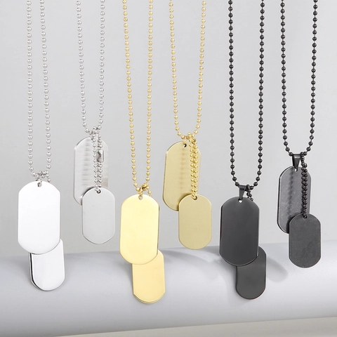 Στρατιωτικό Κολιέ Dog Tag Από Ανοξείδωτο Ατσάλι Με Αλυσίδα Μπάλας Ορθογώνιο Μενταγιόν Γυαλισμένο Βουρτσισμένο Για Άνδρες