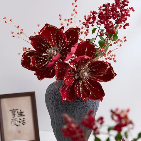 Große Samt Pailletten Künstliche Blume Glitzer Simulation Blumenstiel Für Weihnachten Hochzeit Party Zuhause Deko