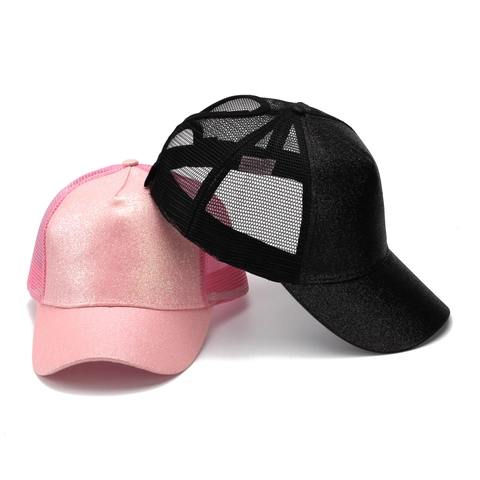 Dames Glitter Paardenstaart Honkbalpet Pailletten Mesh Ademend Zonnehoed Verstelbaar Zomer Glanzend