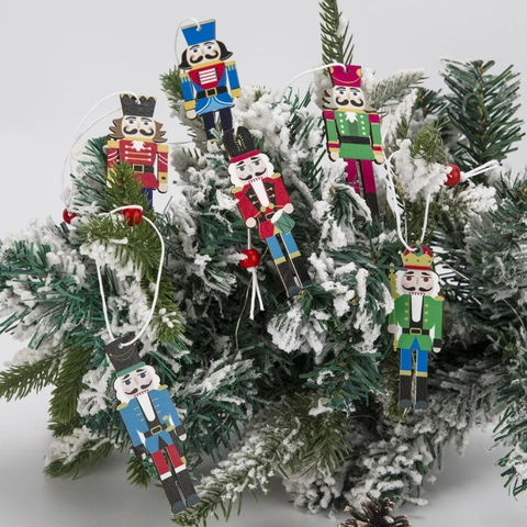 Christmas Nutcracker Soldier Hanging Ornaments Wooden Painted Colorful Holiday Tree Decorations Lanyard Bead Gift Wood Box