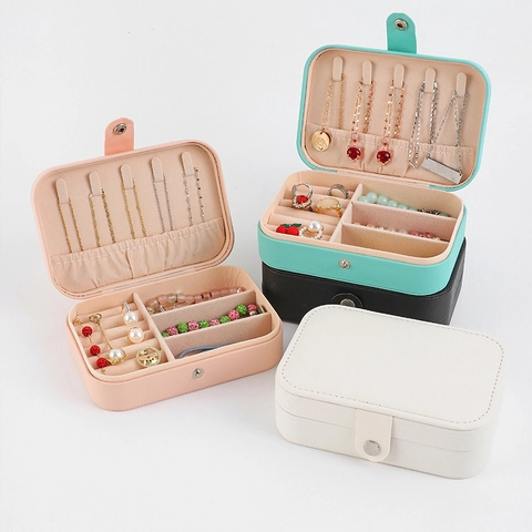 Boîte à Bijoux Portable en Cuir PU Grande Capacité Organisateur de Voyage pour Bagues Colliers Boucles d'Oreilles Femme Cadeau