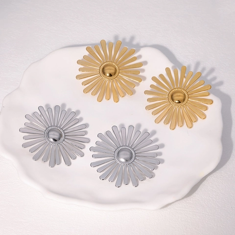 Orecchini A Lobo Girasole Margherita Acciaio Inossidabile Placcato Oro 18K Forma Fiore Radiale Gioielli Vintage Donna