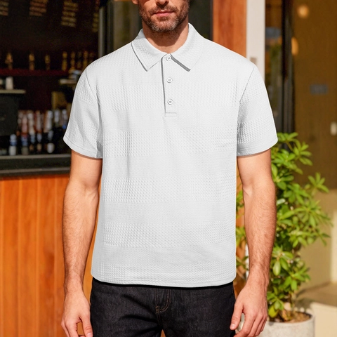 Herren Polo Shirt Waffelstrick Textur Kurzarm Reverskraag Lässig Sommer Atmungsaktive Oberteile Für Männer