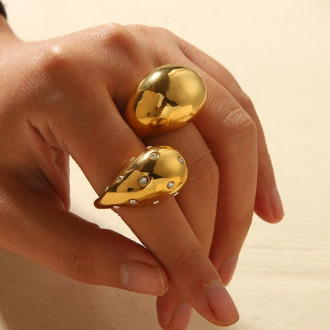 Anillo Aperto Goccia D'acqua Acciaio Inossidabile Placcato Oro 18K Zircone Geometrico Goccia Grosso Gioielli Moda Donna