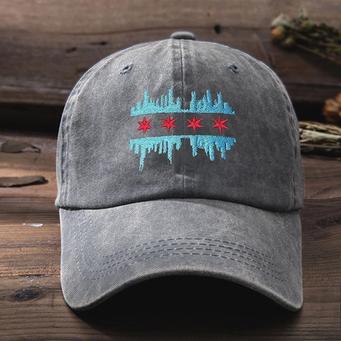 Berretto Da Baseball In Cotone Lavato Cappello Da Sole Ricamato Chicago Skyline Stars Retro Casual Outdoor Uomini Donne
