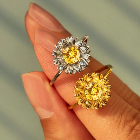 Anillo Girasol Margarita Plata De Ley 925 Circonita Amarilla Joyería Floral Moda Para Mujeres Regalo Vintage Elegante