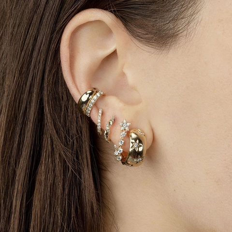 Orecchini a Cerchio Geometrici con Zirconia Rotante Intarsiata Perno in Argento Sterling 925 Fibbia per Orecchio Donna