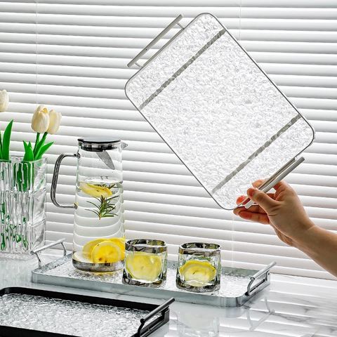 Vassoio Decorativo Rettangolare Con Manici In Metallo Base In Acrilico Effetto Increspatura Dell'Acqua Per Tavolino Scrivania Frutta