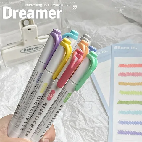 Aesthetic Dual Ended Highlighter Pens Pastel Morandi Colors Chisel Fine Tip For School Office Journaling Plastic