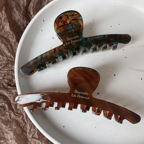 Grande Pince À Cheveux En Acétate Style Français Vintage Motif Écaille De Tortue Brillante Accessoires Pour Femmes