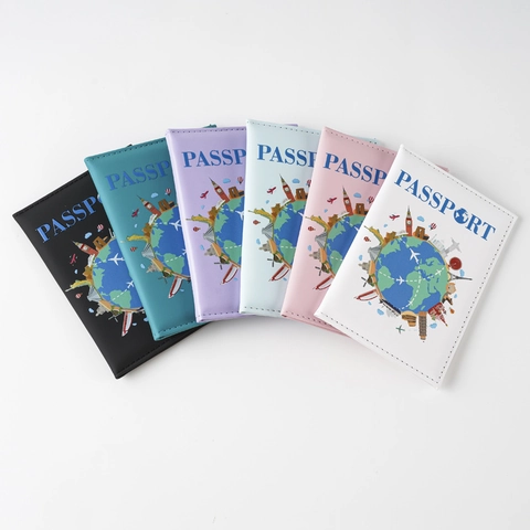 Passport Holder PU Leather World Landmarks UV Printing Travel Accessories Cover For Men Women Global Map Design