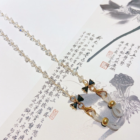 Faux Crystal Glasses Chain Mask Lanyard Alloy Bowknot Zircon Eyewear Strap Anti-Lost Multi-Purpose Decorative Holder
