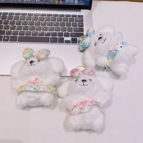 Porte-clés Chien avec Robe Florale Peluche Jouet Poupée Charme de Sac pour Femmes Filles Cadeau Décoration de Chiot Doux
