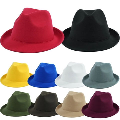 British Vintage Fedora Hat Solid Color Polyester Felt Pinch Crown Elegant Jazz Cap For Men Women Unisex Accessory