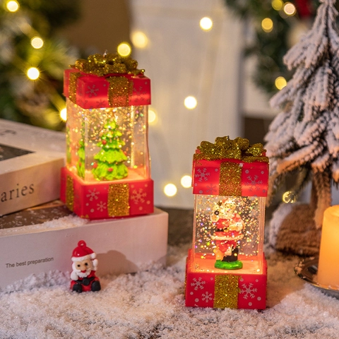 Weihnachten Schneekugel LED Laterne Geschenkbox Form Weihnachts Tischdeko Leuchtender Weihnachtsmann Schneemann Lampe