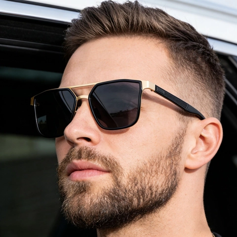 Men Polarized Sunglasses Square Frame Double Bridge UV400 Protection Retro Fashion Driving Fishing Eyewear For Male