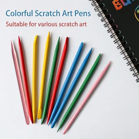 Bunter Bambus Kratzkunst Stift Doppelseitiges Zeichenwerkzeug Für DIY Handwerk Malerei Kinder Kreative Kunst Zubehör