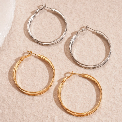Doppellagige Cross Hoop Ohrringe Kupfer 18K Vergoldet Mit 925 Sterling Silber Ohrstecker Strukturierte Geometrische Damenmode Schmuck