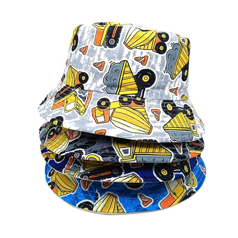 Cappello Da Pescatore Bambini Poliestere Stampa Veicoli Da Cantiere Protezione Solare Reversibile Per Ragazzi All Aperto