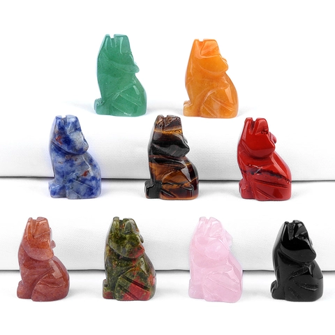 Mini Statuetta Di Lupo Cristallo Naturale Agata Pietra Guaritrice Statua Animale Miniatura Decorazione Scrivania Per Reiki Meditazione