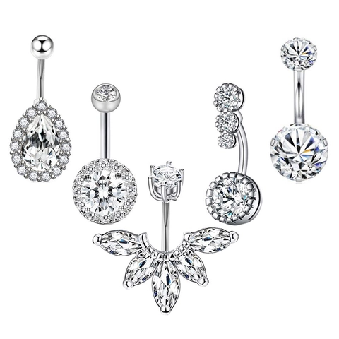 Edelstahl Bauchnabelpiercing Ring Zirkonia Nabelring Gebogene Barbell Körperschmuck Glänzend Elegant Damen