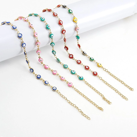 Evil Eye Necklace And Bracelet 18K Gold Plated Stainless Steel Colorful Enamel Beads Turkish Boho Fashion Jewelry For Women