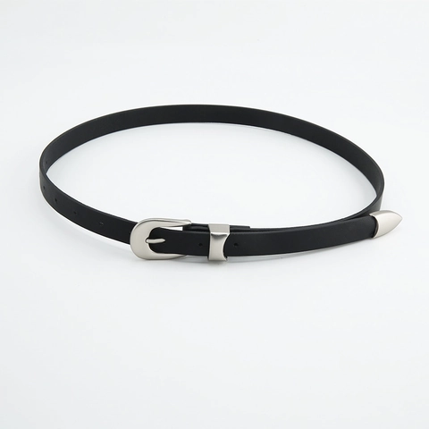 Cinturón Fino Sencillo Vintage De Cuero Sintético Con Hebilla De Aleación Y Punta De Metal Para Mujeres Jeans Vestido