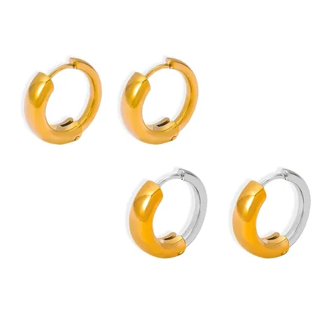 Chunky Hoop Earrings For Women Minimalist Titanium Steel PVD Gold Plated Bicolor Geometric C Shaped Huggie Jewelry