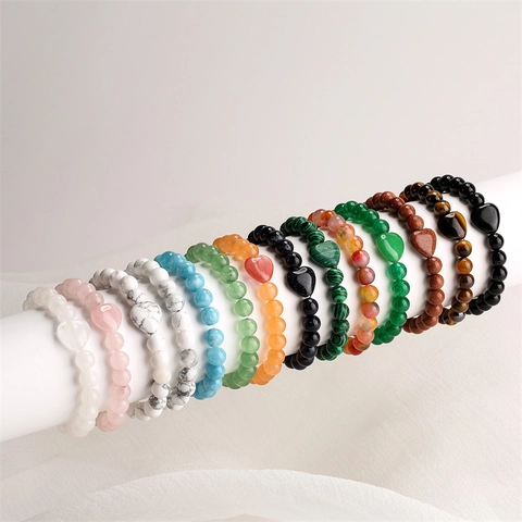 Hartvormige Natuursteen Kralen Armband Tijgeroog Agaat Kwarts Ronde Kraal Elastische Sieraden Unisex Cadeau