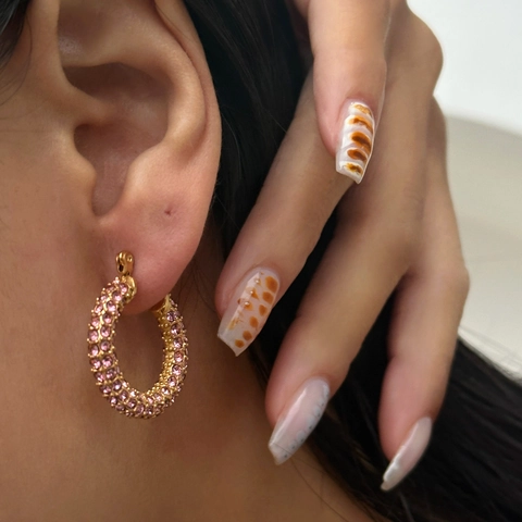 Full Cubic Zirconia Hoop Earrings Stainless Steel 18K Gold Plated Macaron Colored Niche Design For Women
