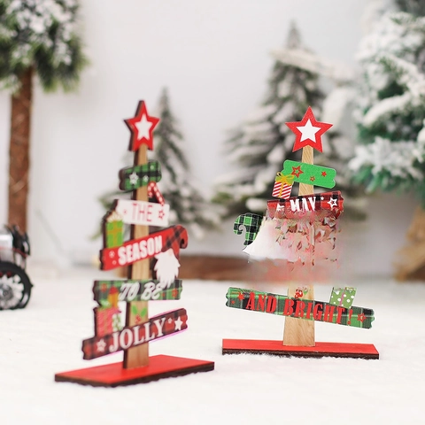 Christmas Tree Wooden Desktop Ornaments Painted Gnome Letters Tabletop Decorative Board For Xmas Home Party Decor Gift