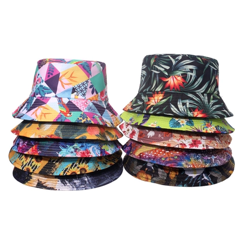 Reversible Bucket Hat Printed Polyester Sun Protection Outdoor Casual Fashion Fisherman Cap Unisex