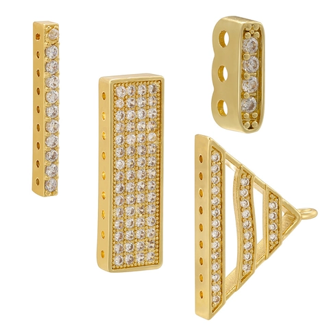 Geometric Jewelry Connectors Brass 18K Gold Plated Cubic Zirconia Triangle Rectangle Long Bar Spacer Beads For DIY Crafting