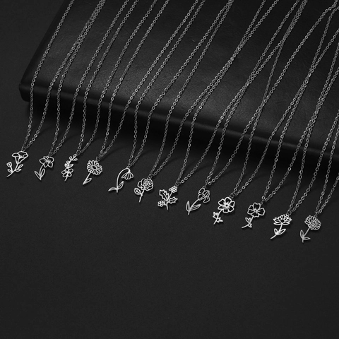 Collana Con Ciondolo Fiore Di Nascita In Acciaio Inossidabile Gioielli Mese Di Compleanno Floreale Cavo Collana Minimalista Per Donna Uomo Regalo