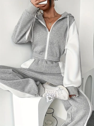 Sweatshirt Met Capuchon En Rits En Joggingbroek Met Hoge Taille Sportief Trainingspak Van Polyester