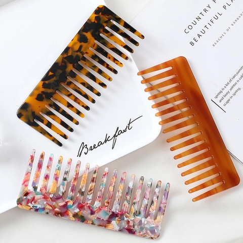 Wide Tooth Hair Comb Acetate Anti Static Marble Tortoiseshell Pattern Detangling Styling Haircare Tool For Women