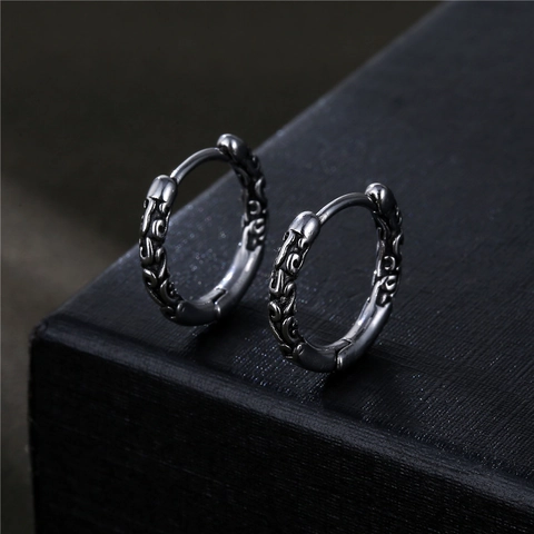 Vintage Hoop Ohrringe Aus 316L Edelstahl Mit Reliefmuster Gotisches Design Antik Silber Punk Ohrclips